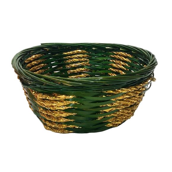 2 Wicker Baskets Red Green & Gold Christmas Colors Decorative Xmas Vtg - Picture 8 of 10